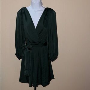 NWT Banana Republic Blouson Sleeves Mini V-Neck Dress Dark Green Women’s Size 2
